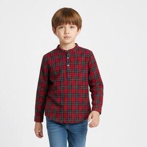 Edgehill collection Red tartan Plaid mandarin collar long sleeve shirt NWT